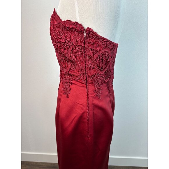 Jessica McClintock Red Strapless Gown & Shawl Lace Satin Size 8 Glam Formal - Picture 7 of 16